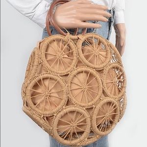 Faux Straw Round Tote Bag
